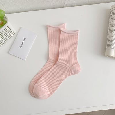 春夏季 純色透氣堆堆襪 豎條高顏值休閒襪   518