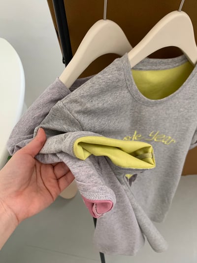 春夏刺繡粉衣熊 撞色內裏 短袖T恤 韓系日系 純棉透氣 寬鬆顯瘦 正韓感 萌系插畫 ins百搭 n600107