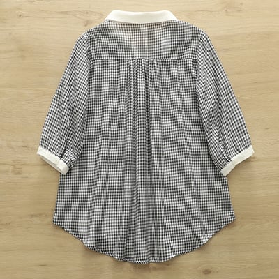 小清新圓領格子雙層棉紗短袖襯衫 7343