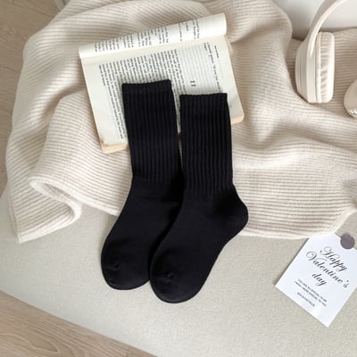 高羅口純色 女士中筒襪 百搭韓版精梳棉襪  555