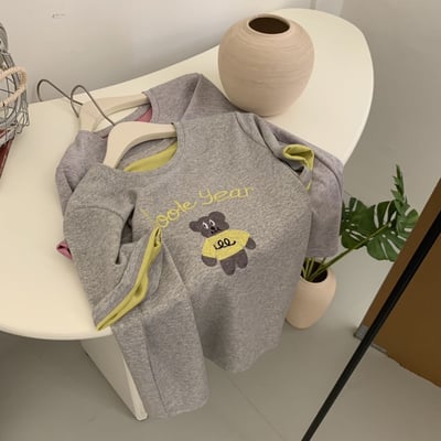 春夏刺繡粉衣熊 撞色內裏 短袖T恤 韓系日系 純棉透氣 寬鬆顯瘦 正韓感 萌系插畫 ins百搭 n600102