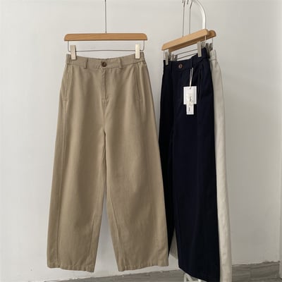 棉寬鬆休閒褲 高腰顯瘦 百搭闊腿九分褲 春秋款 休閒 時尚 潮流 女褲 百搭 舒適n600132