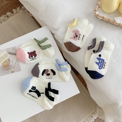 春夏薄款襪子 卡通塗鴉點子紗 矽膠防滑淺口船襪隱形襪   524