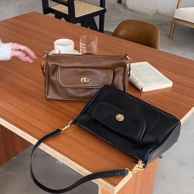 復古 咖啡棕  斜挎 單肩 百搭 鎖扣方包 5182