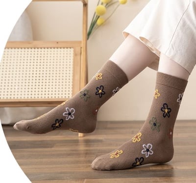 小花中筒襪吸汗透氣百搭女襪044