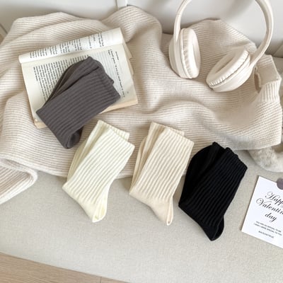 高羅口純色 女士中筒襪 百搭韓版精梳棉襪  553