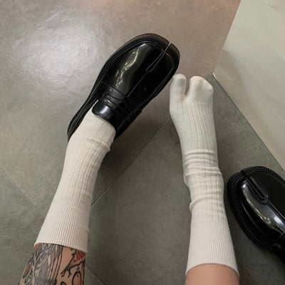 日系寬豎條紋 純色分趾襪 極簡基礎二趾堆堆襪   n1193