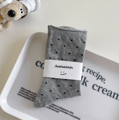 奶油系卷邊點點韓系襪 725