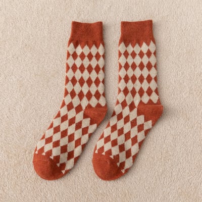 (厚襪)羊毛襪英倫學院風 中筒襪秋冬加厚菱格子襪  n1089