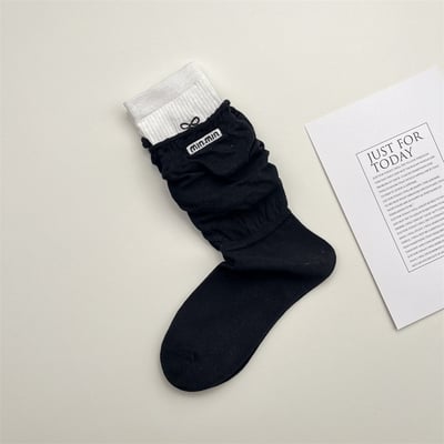 雙層撞色堆堆襪薄款中筒襪 406