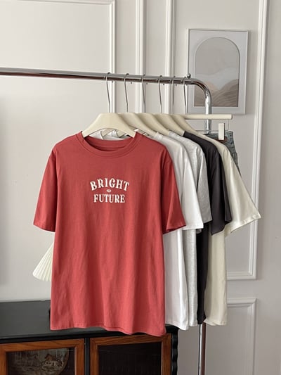春夏小清新 BRIGHT 印花 短袖T恤 韓系日系 純棉透氣 字母上衣 寬鬆顯瘦 韓感 ins百搭 學生 n600017