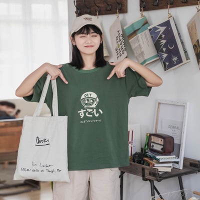 日系女裝短袖t恤 卡通印花半袖圓領上衣 春秋款 7411