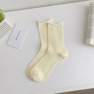 春夏季 純色透氣堆堆襪 豎條高顏值休閒襪   519