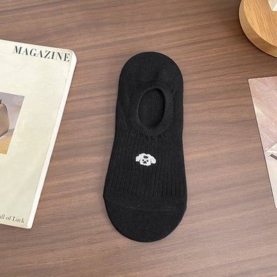 刺繡小狗~簡約黑白基礎款  透氣薄短隱形襪   675