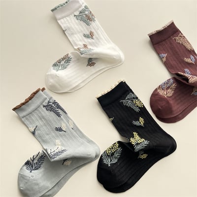 薄款韓系花韻網眼襪中筒襪 382