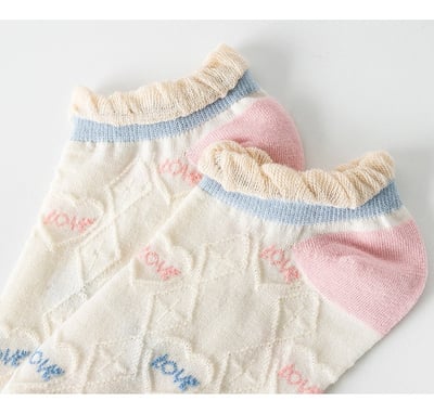 花邊短襪Ins潮 泡泡口花朵船襪  478