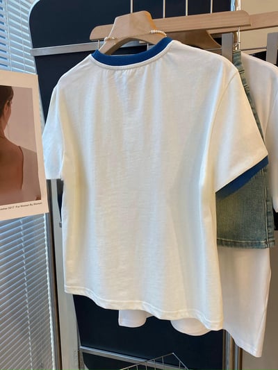 氣質寬鬆拼色印花卡通 純棉短袖T恤  7354