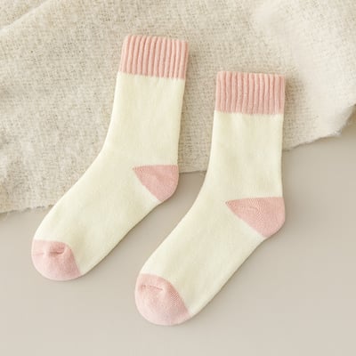 (冬襪) 加絨加厚保暖中筒襪 居家睡眠襪拼色襪  n1018