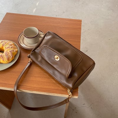 復古 咖啡棕  斜挎 單肩 百搭 鎖扣方包 5181