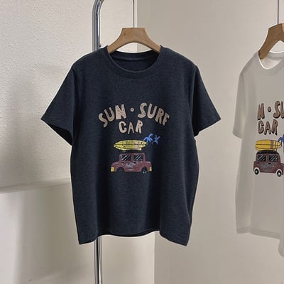 (春秋款)百搭汽車卡通 顯瘦灰色短袖T恤 7151