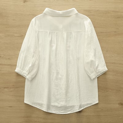 甜美花朵刺繡棉麻襯衫 夏季雙層棉紗圓領開衫 中袖寬鬆上衣 文青森女系 氣質通勤 百搭襯衫 n2650275