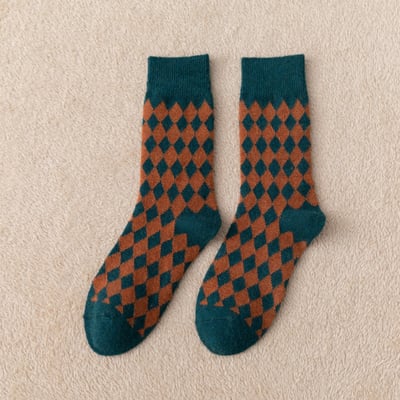 (厚襪)羊毛襪英倫學院風 中筒襪秋冬加厚菱格子襪  n10810