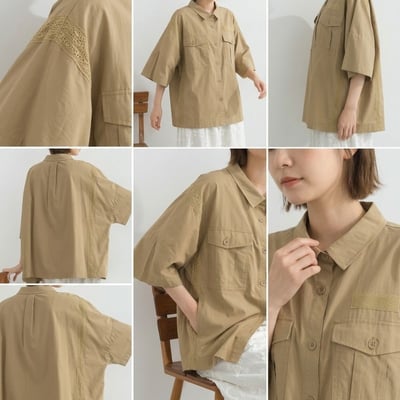 蕾絲拼接寬版襯衫 乾爽棉質 成熟女性風  j13013