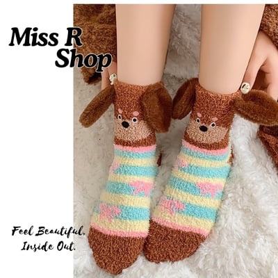 (厚襪) 可愛臘腸狗 毛茸茸加厚睡眠襪 居家地板襪 n1101