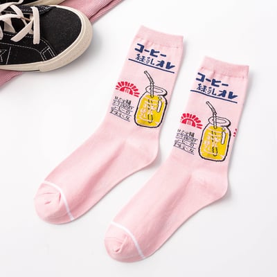日系卡通飲品中筒襪 街頭百搭潮襪064
