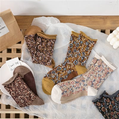 日系復古卷邊碎花鬆口襪055