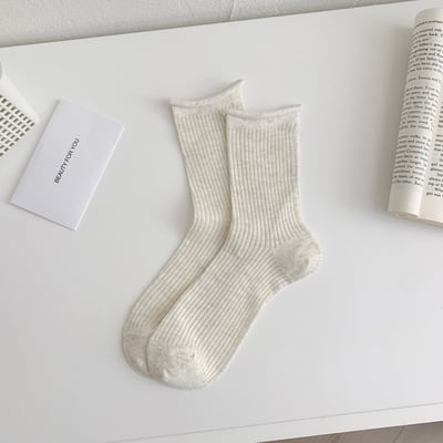 春夏季 純色透氣堆堆襪 豎條高顏值休閒襪   515