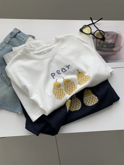 韓系減齡印花 涼感雪花棉 短袖女夏季薄款T恤 7384