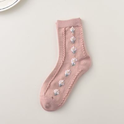 森林系ins潮襪 中筒襪花紋 立體小花女棉襪  1005