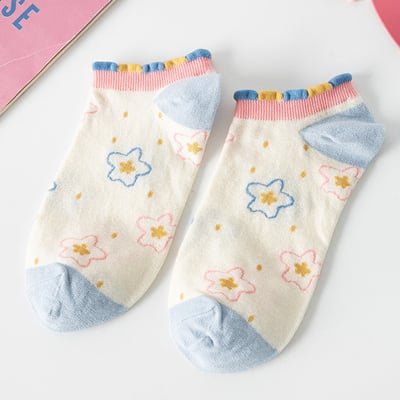 花邊短襪Ins潮 泡泡口花朵船襪  477