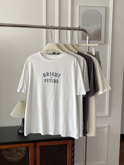 春夏小清新 BRIGHT 印花 短袖T恤 韓系日系 純棉透氣 字母上衣 寬鬆顯瘦 韓感 ins百搭 學生 n600016