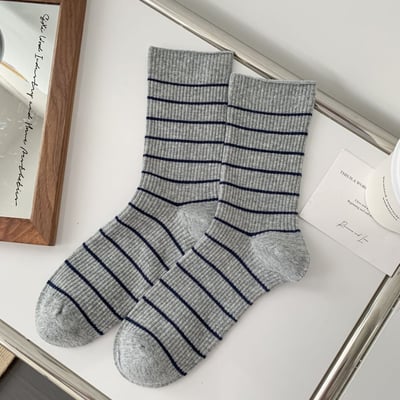 中筒襪 精梳棉 條紋撞色學院風 雙針女襪   569