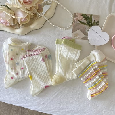 夏季薄款網眼襪 木耳邊波點愛心中筒襪 透氣荷葉邊襪子  503