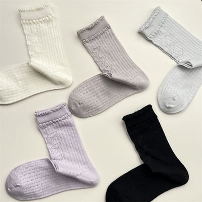 日系鏤空網眼蝴蝶結中筒襪  362