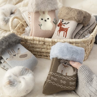 (冬襪) 厚毛圈襪 加厚保暖插畫襪 居家睡眠襪 n1034