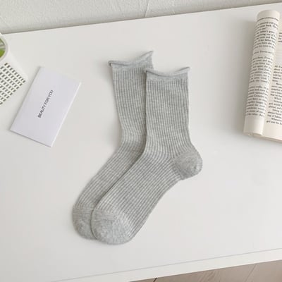 春夏季 純色透氣堆堆襪 豎條高顏值休閒襪   514