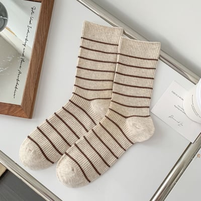 中筒襪 精梳棉 條紋撞色學院風 雙針女襪   567