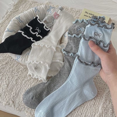 韓系蛋糕花邊棉襪 春夏薄款透氣中筒襪   804