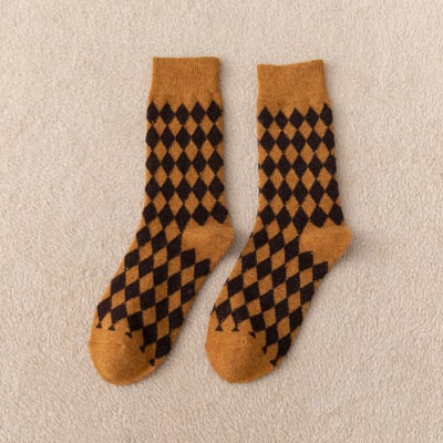 (厚襪)羊毛襪英倫學院風 中筒襪秋冬加厚菱格子襪  n1087