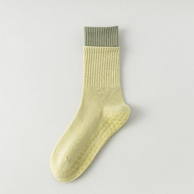 秋冬季吸汗運動襪 女士瑜伽點膠防滑 拼色長襪   n1079