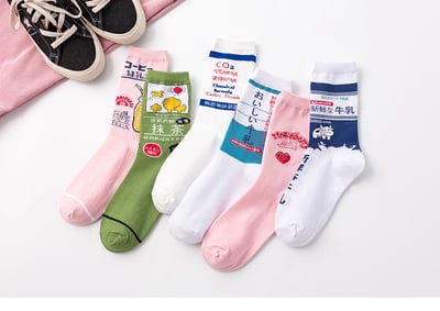 日系卡通飲品中筒襪 街頭百搭潮襪068