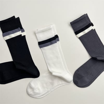 撞色二杠條紋小腿襪   326