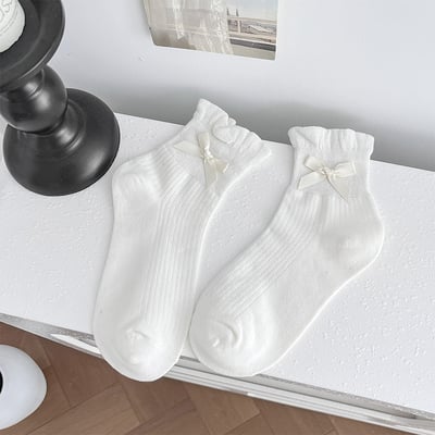 純棉蝴蝶結泡泡口 透氣短襪	  436