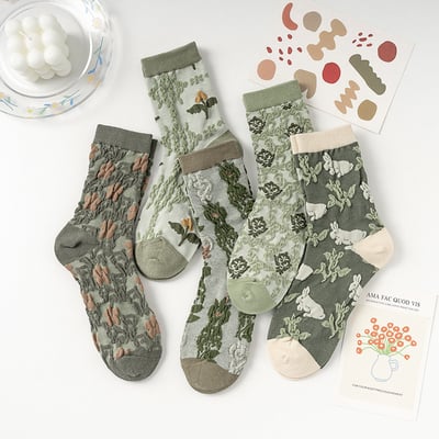 森林系ins潮襪 中筒襪花紋 立體小花女棉襪  1003