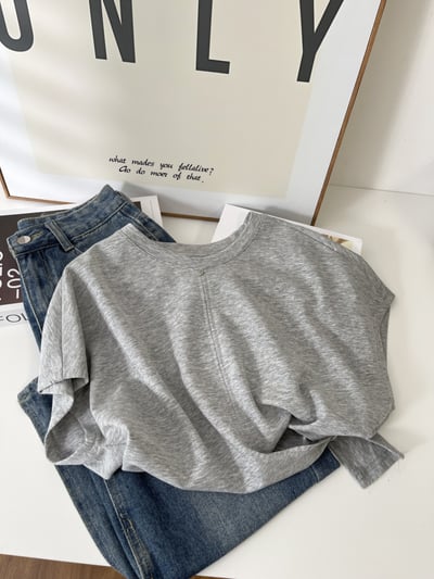 不規則下擺系帶 短袖T恤極簡收腰顯瘦   7215