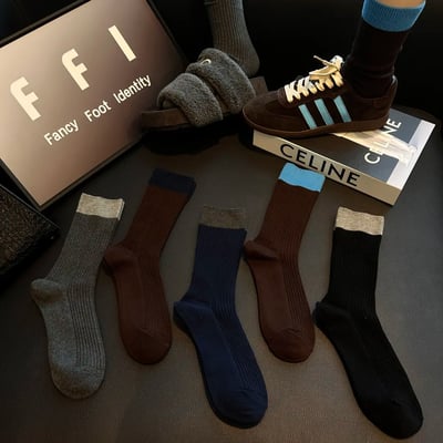 秋冬復古藏青色棕色 ins潮中筒襪 百搭不勒腿  n1242